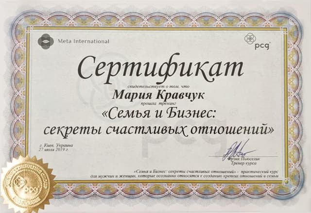 Сертифікат 19 — Марія Кравчук